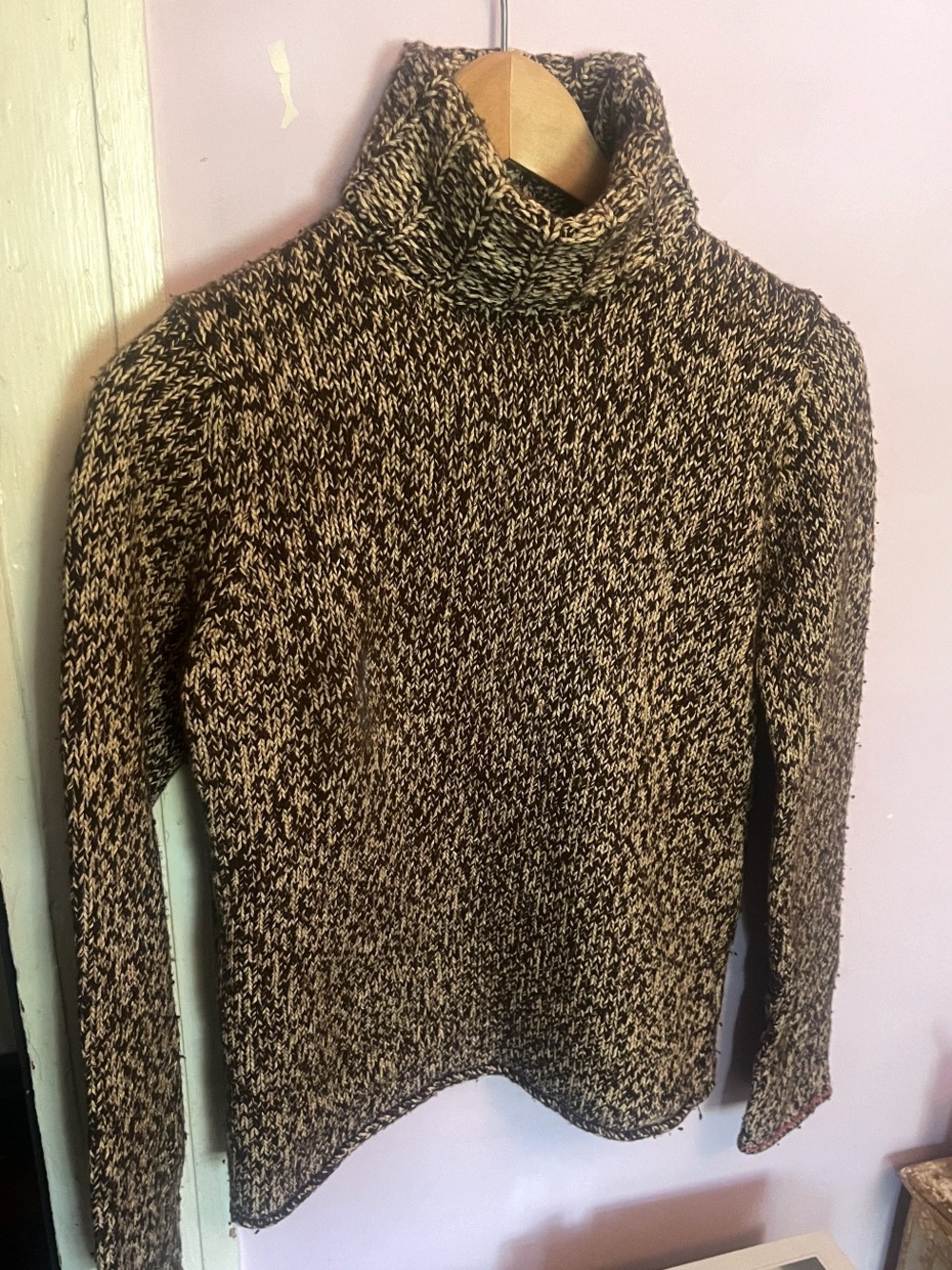 Gap Y2K Vintage Chunky Wool Blend Marled Knit Turtleneck Sweater Brown Beige M